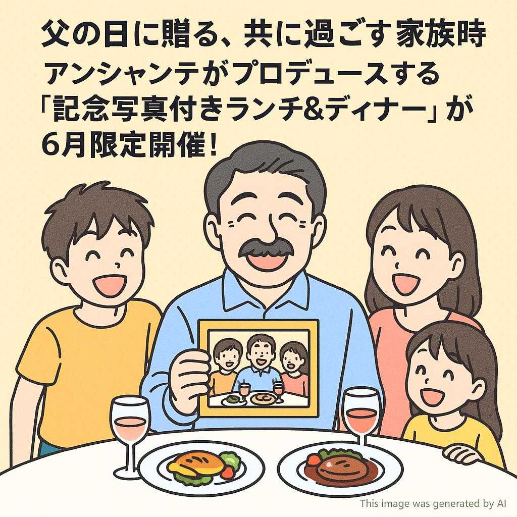 【父の日に贈る、共に過ごす家族時間】アンシャンテがプロデュースする “記念写真付きランチ＆ディナー” が6月限定開催！