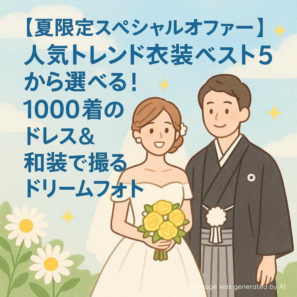 【夏限定スペシャルオファー】人気トレンド衣装ベスト5から選べる！1000着のドレス＆和装で撮るドリームフォト
