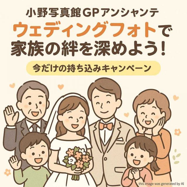 小野写真館GPアンシャンテ ウェディングフォトで家族の絆を深めよう！今だけの持ち込みキャンペーン