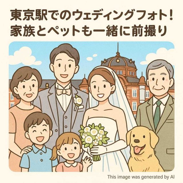 東京駅でのウェディングフォト！家族とペットも一緒に前撮り