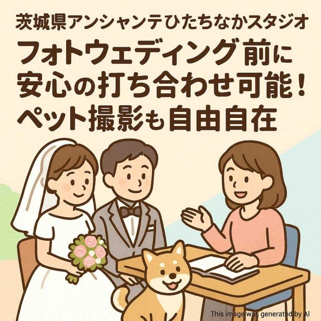 茨城県アンシャンテひたちなかスタジオ フォトウェディング前に安心の打ち合わせ可能！ペット撮影も自由自在
