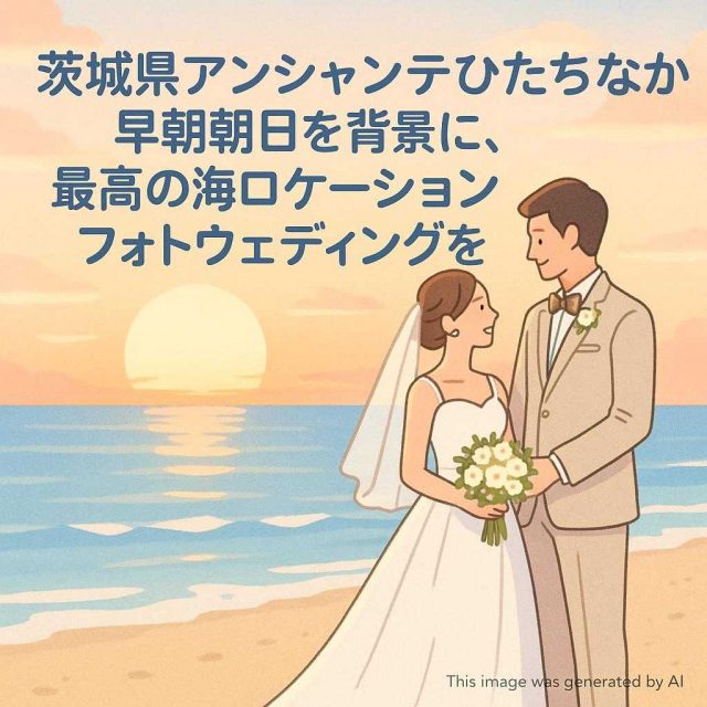 茨城県アンシャンテひたちなか 早朝朝日を背景に、最高の海ロケーションフォトウェディングを