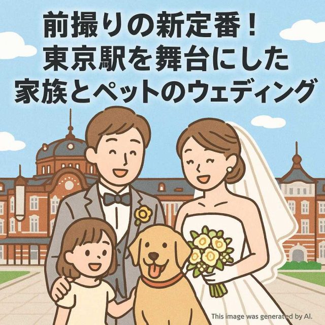 前撮りの新定番！東京駅を舞台にした家族とペットのウェディング