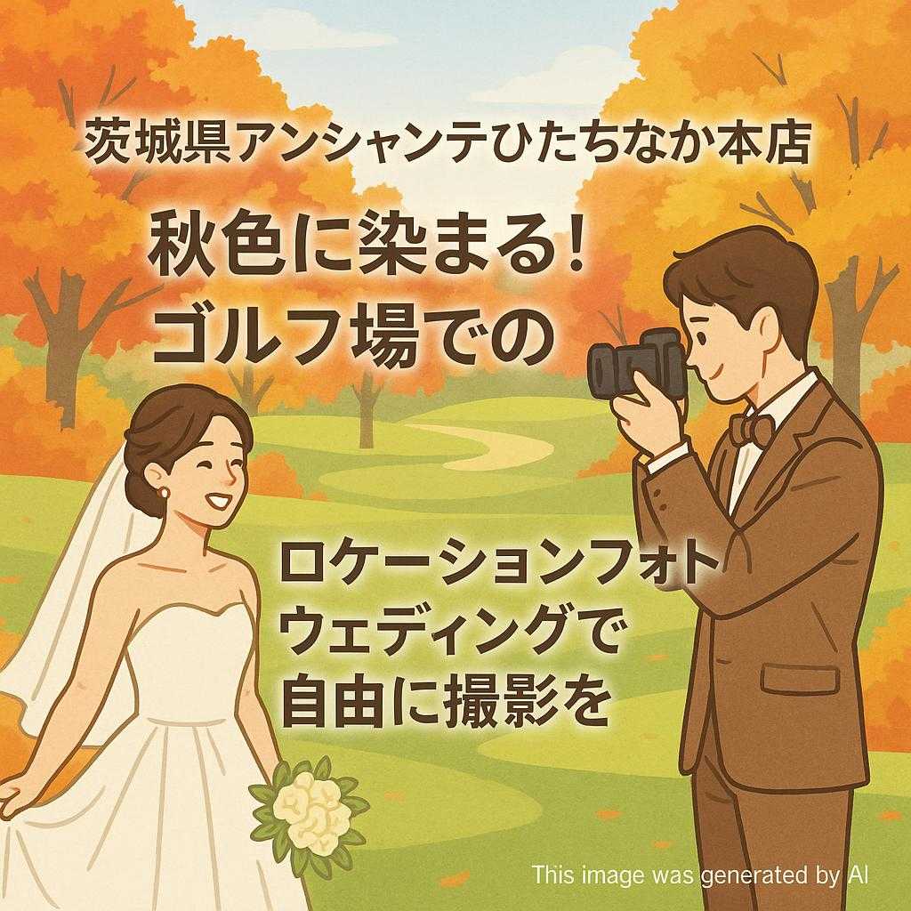 茨城県アンシャンテひたちなか本店 秋色に染まる！ゴルフ場でのロケーションフォトウェディングで自由に撮影を