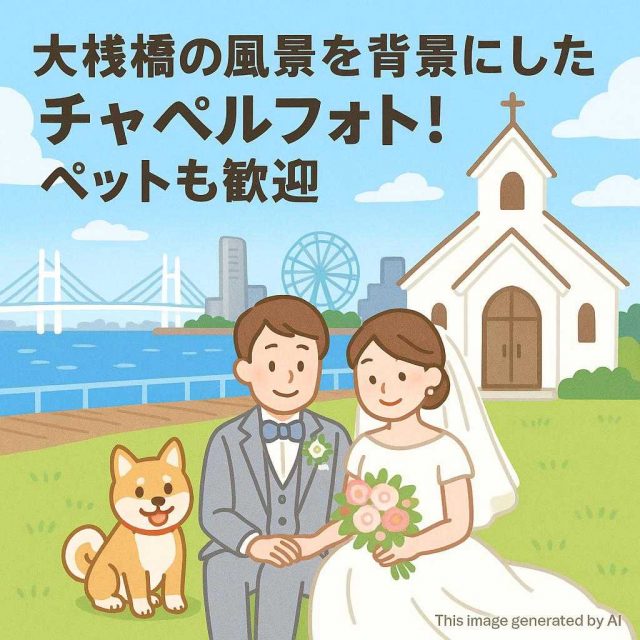 大桟橋の風景を背景にしたチャペルフォト！ペットも歓迎