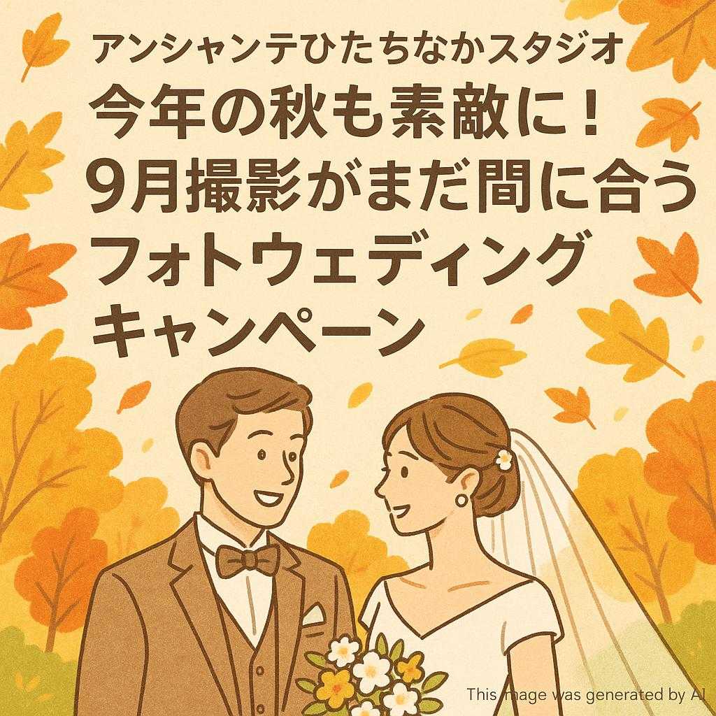 アンシャンテひたちなかスタジオ 今年の秋も素敵に！9月撮影がまだ間に合うフォトウェディングキャンペーン