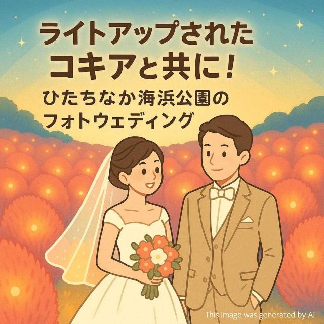 ライトアップされたコキアと共に！ひたちなか海浜公園のフォトウェディング