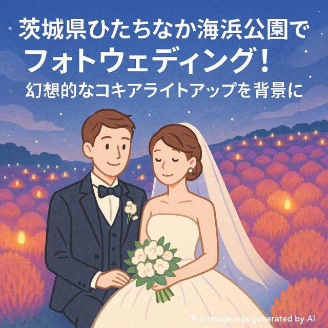 茨城県ひたちなか海浜公園でフォトウェディング！幻想的なコキアライトアップを背景に