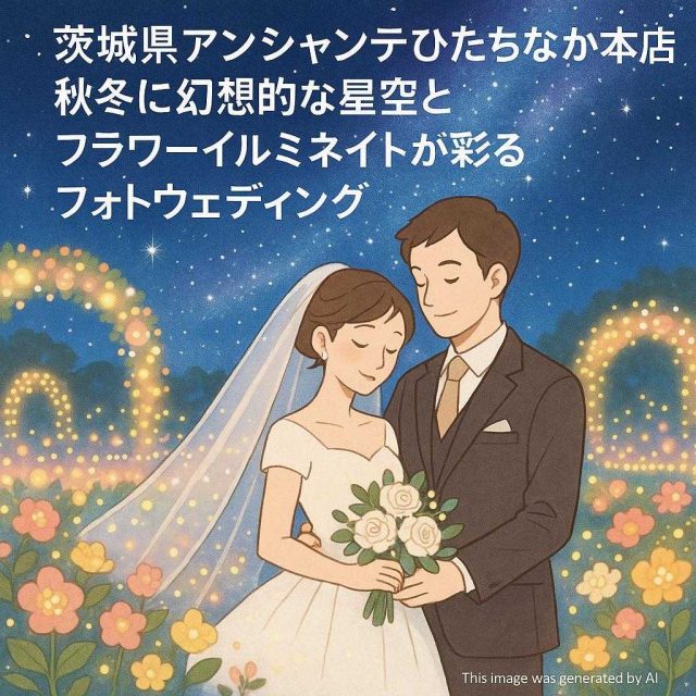 茨城県アンシャンテひたちなか本店 秋冬に幻想的な星空とフラワーイルミネイトが彩るフォトウェディング