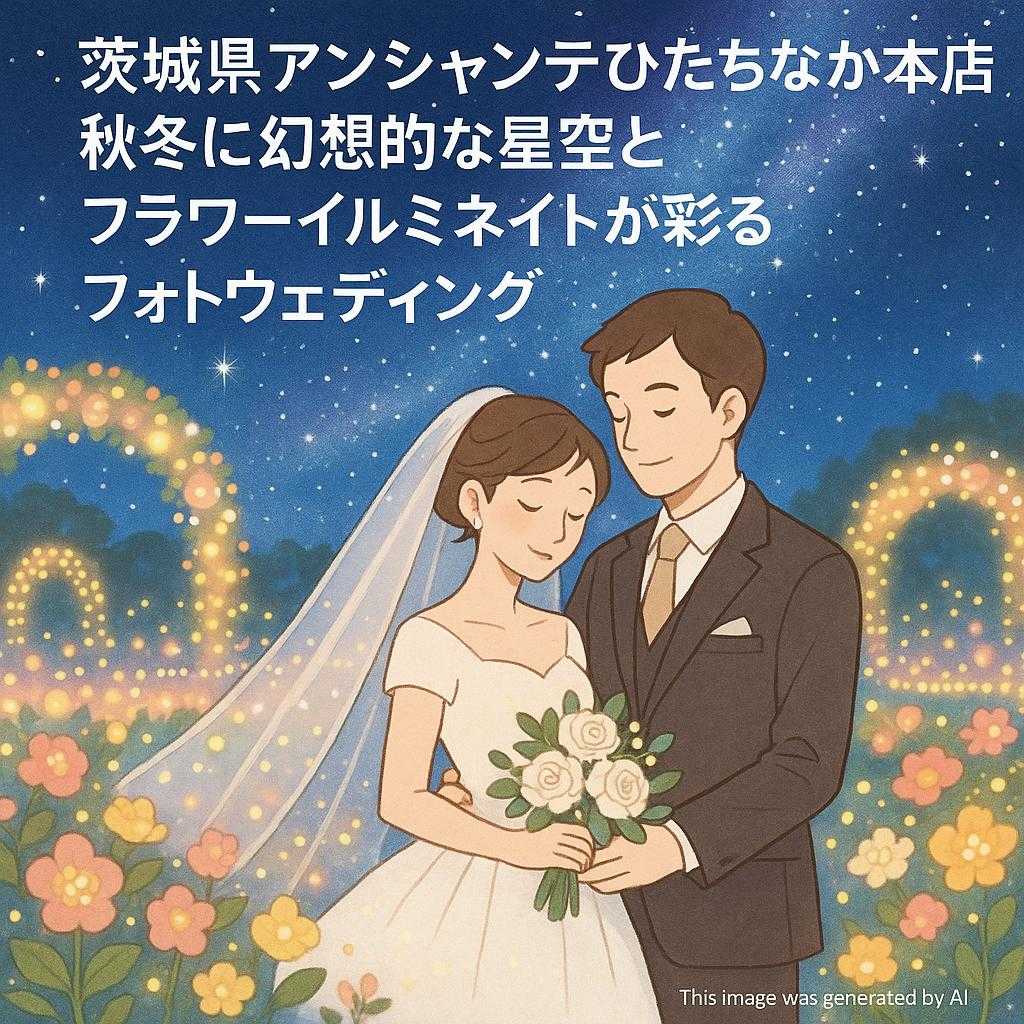 茨城県アンシャンテひたちなか本店 秋冬に幻想的な星空とフラワーイルミネイトが彩るフォトウェディング