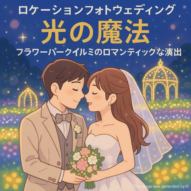 ロケーションフォトウェディング 光の魔法：フラワーパークイルミのロマンティックな演出
