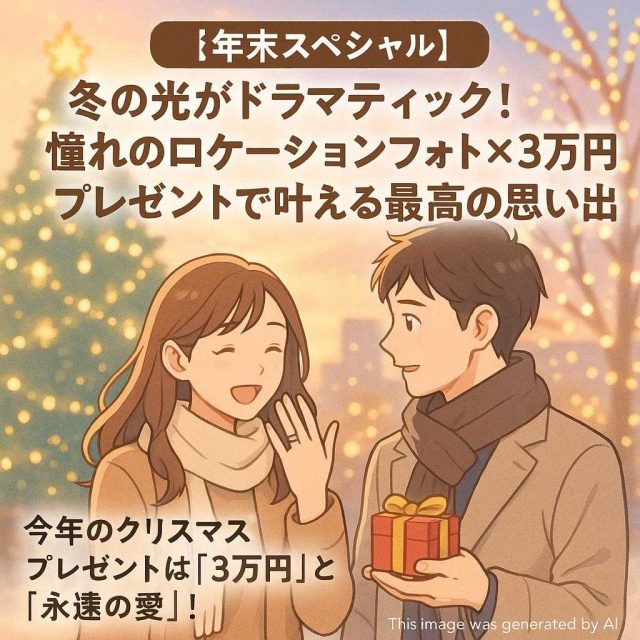 【年末スペシャル】冬の光がドラマティック！憧れのロケーションフォト×3万円プレゼントで叶える最高の思い出 今年のクリスマスプレゼントは「3万円」と「永遠の愛」！
