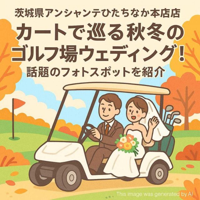 茨城県アンシャンテひたちなか本店 カートで巡る秋冬のゴルフ場ウェディング！話題のフォトスポットを紹介