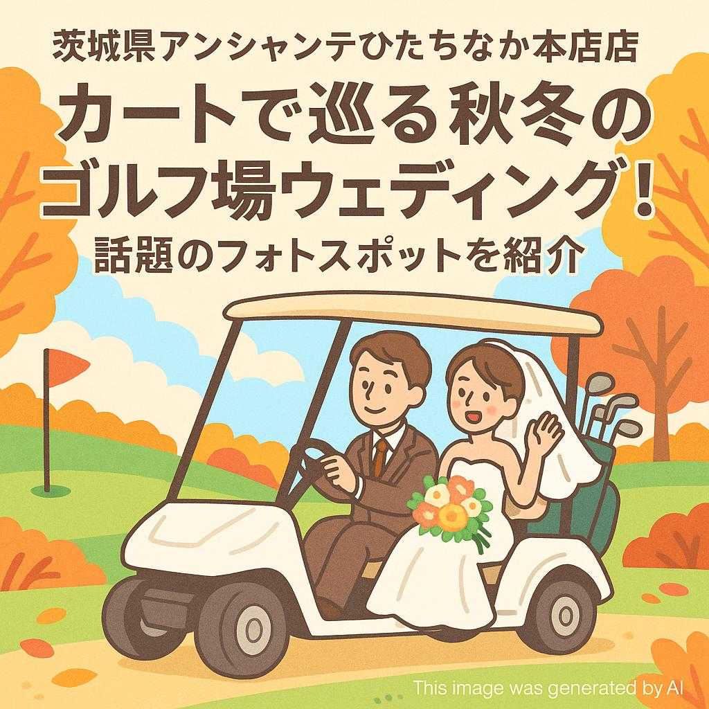 茨城県アンシャンテひたちなか本店 カートで巡る秋冬のゴルフ場ウェディング！話題のフォトスポットを紹介