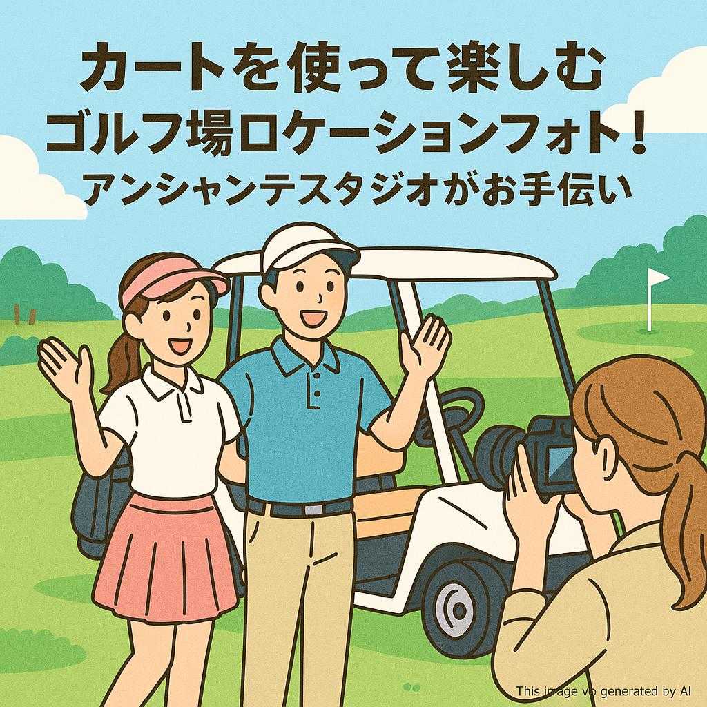 カートを使って楽しむゴルフ場ロケーションフォト！アンシャンテスタジオがお手伝い