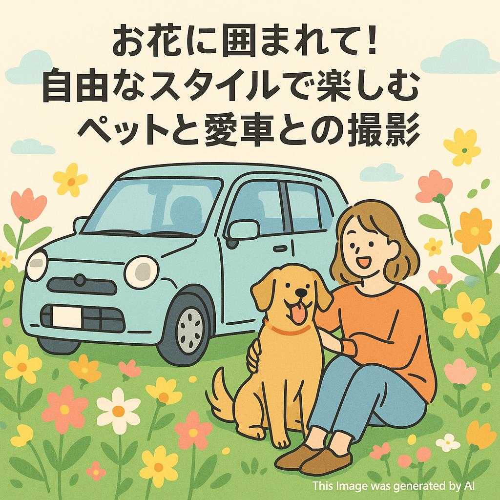 お花に囲まれて！自由なスタイルで楽しむペットと愛車との撮影