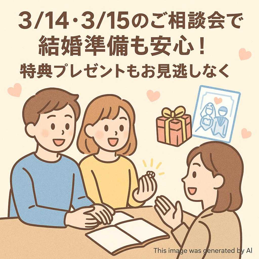 3/14・3/15のご相談会で結婚準備も安心!特典プレゼントもお見逃しなく