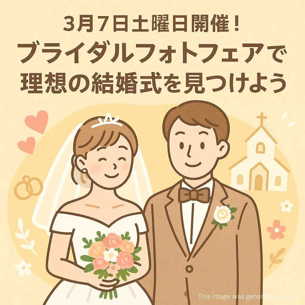 3月7日土曜日開催!ブライダルフォトフェアで理想の結婚式を見つけよう