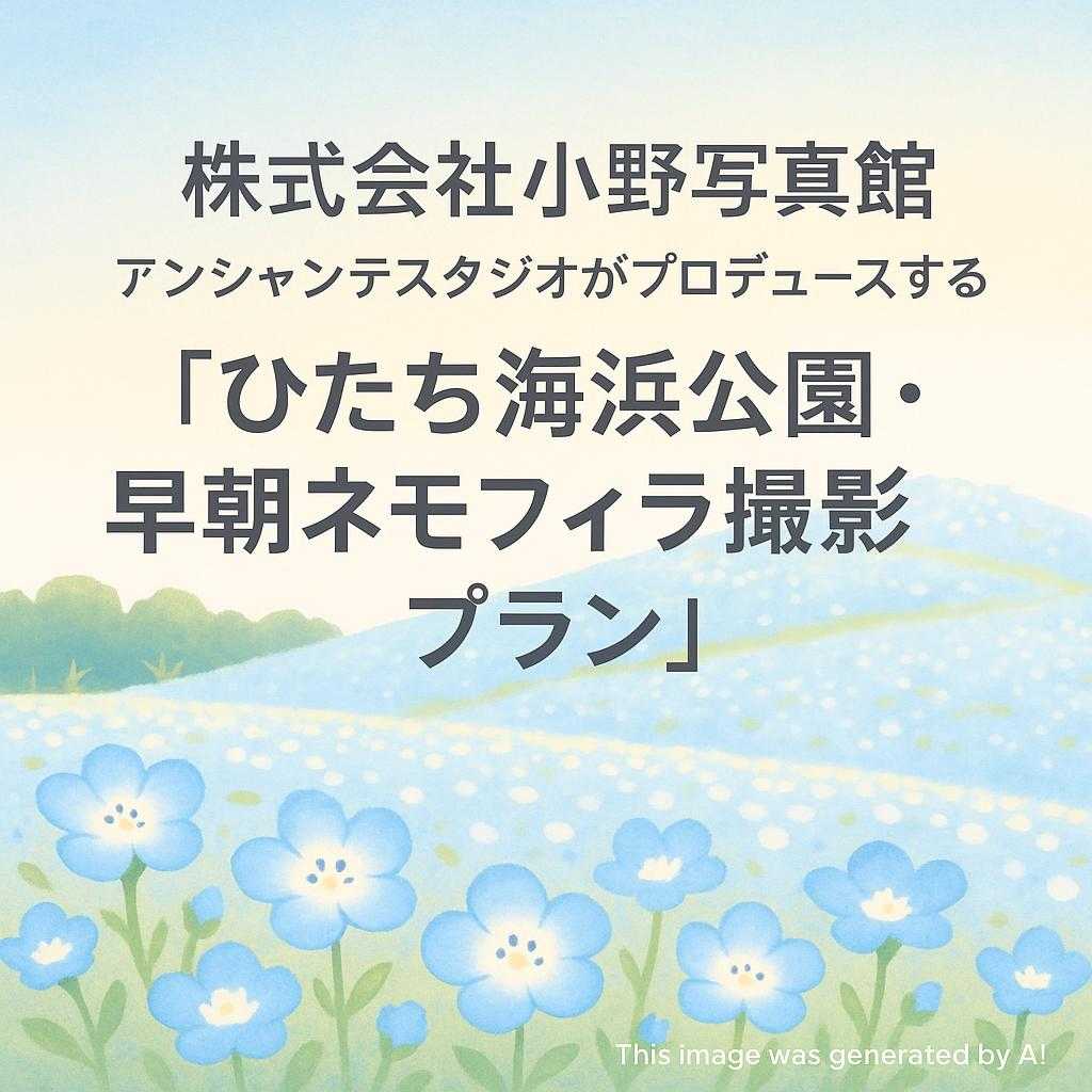 株式会社小野写真館 アンシャンテスタジオがプロデュースする 【ひたち海浜公園・早朝ネモフィラ撮影プラン】