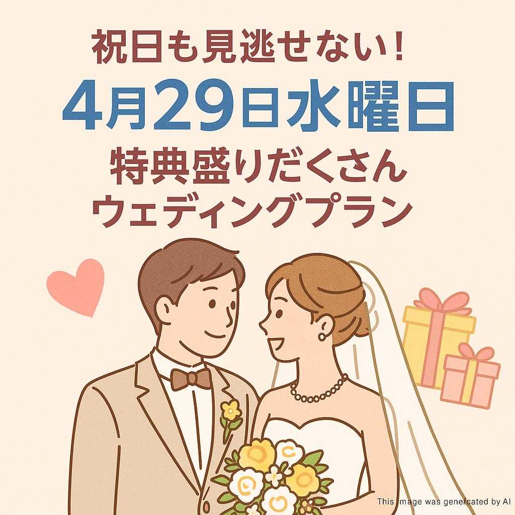 祝日も見逃せない！4月29日水曜日の特典盛りだくさんウェディングプラン