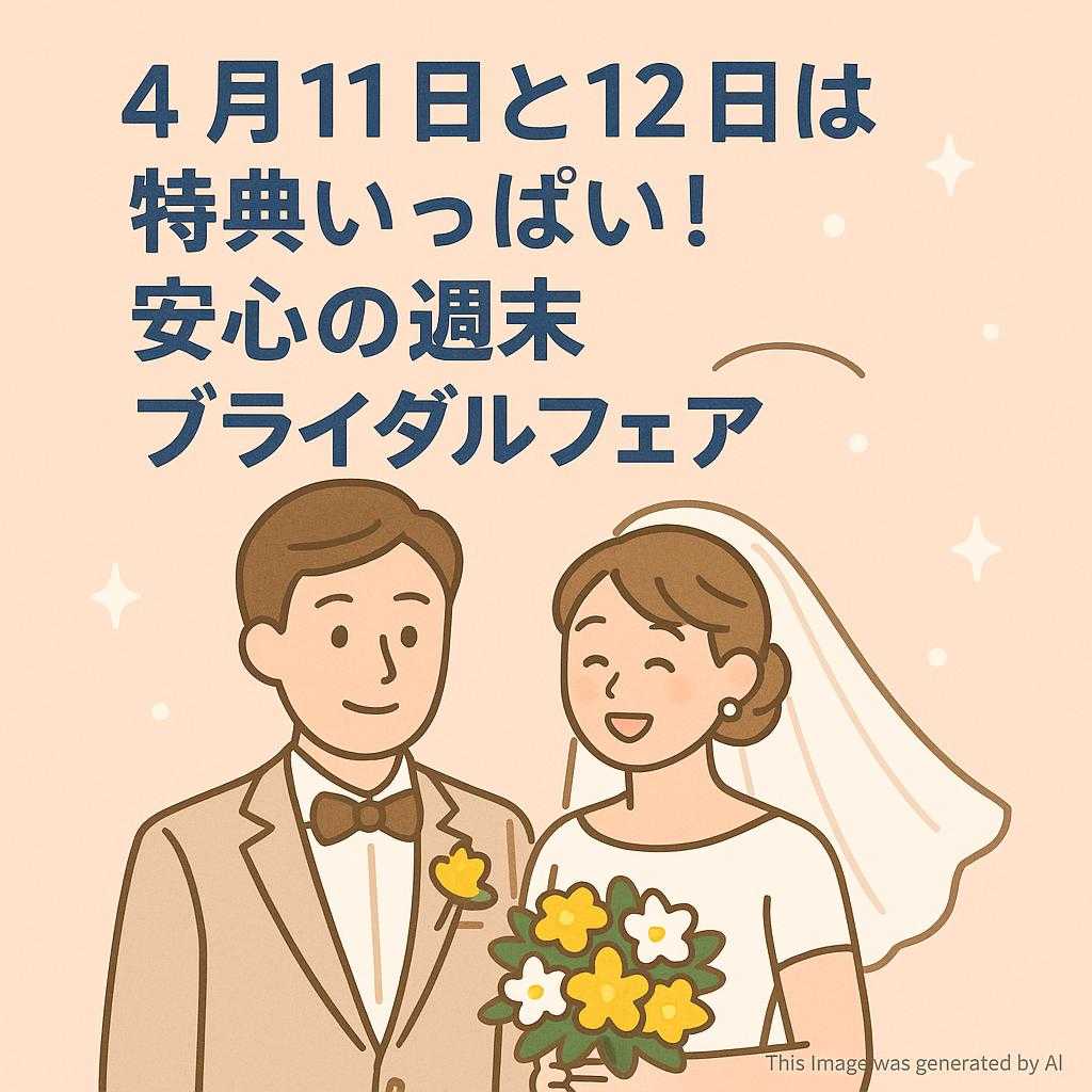 4月11日と12日は特典いっぱい！安心の週末ブライダルフェア