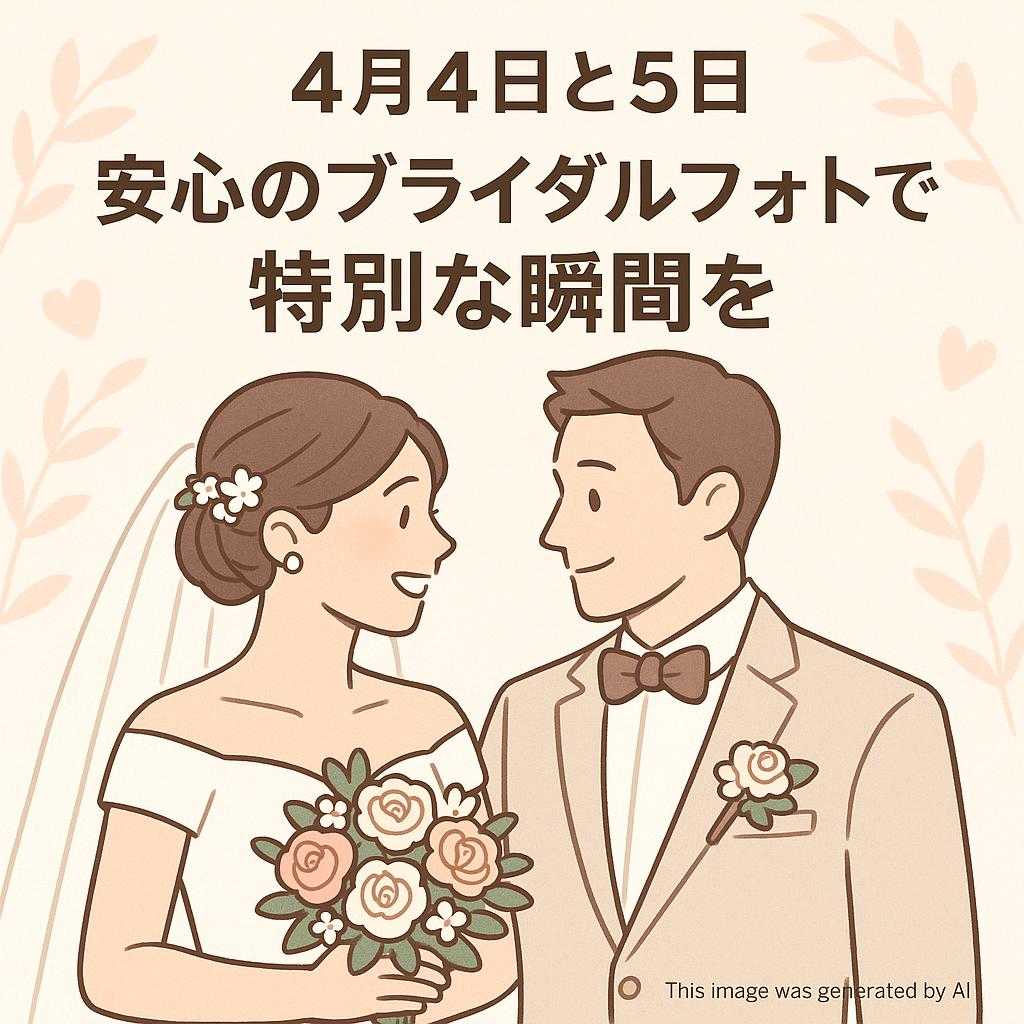4月4日と5日、安心のブライダルフォトで特別な瞬間を