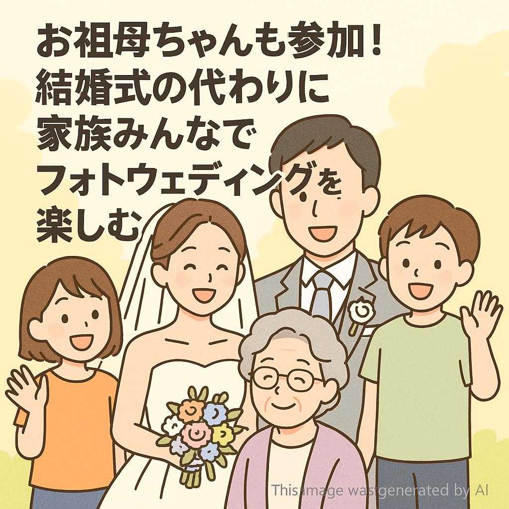 お祖母ちゃんも参加！結婚式の代わりに家族みんなでフォトウェディングを楽しむ