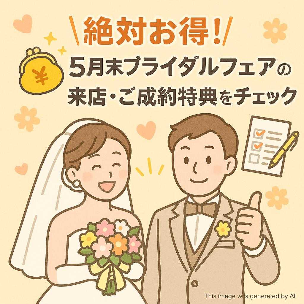 絶対お得！5月末ブライダルフェアの来店・ご成約特典をチェック