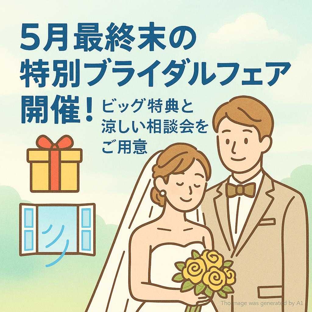 5月最終末の特別ブライダルフェア開催！ビッグ特典と涼しい相談会をご用意