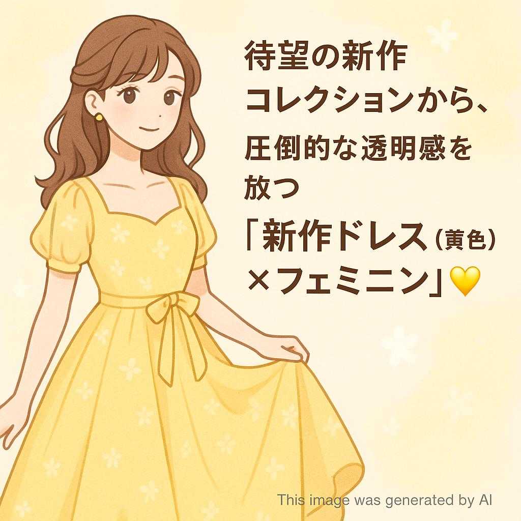 待望の新作コレクションから、 圧倒的な透明感を放つ【新作ドレス(黄色)×フェミニン】が登場💛