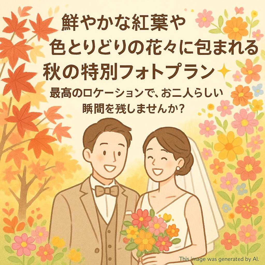 鮮やかな紅葉や色とりどりの花々に包まれる、秋の特別フォトプラン✨ 最高のロケーションで、お二人らしい瞬間を残しませんか？