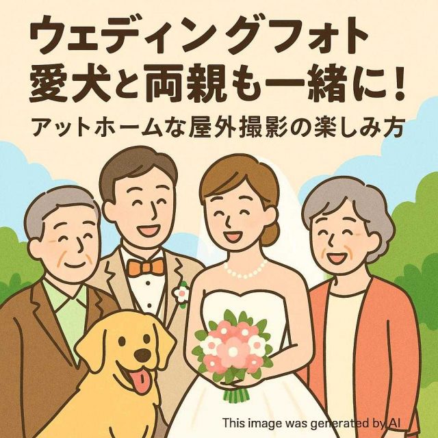 ウェディングフォト愛犬と両親も一緒に！アットホームな屋外撮影の楽しみ方