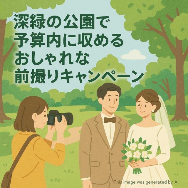 深緑の公園で予算内に収めるおしゃれな前撮りキャンペーン