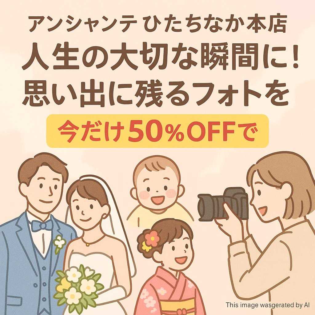 アンシャンテひたちなか本店人生の大切な瞬間に！思い出に残るフォトを今だけ50%OFFで