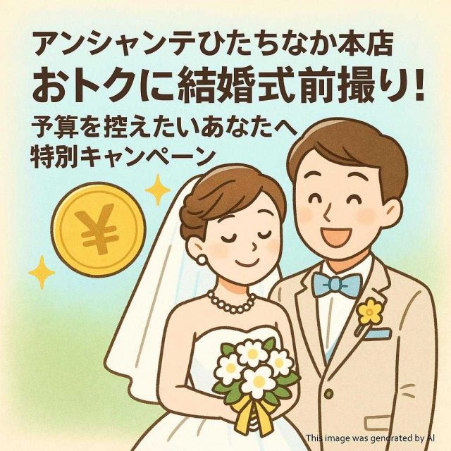 アンシャンテひたちなか本店おトクに結婚式前撮り！予算を控えたいあなたへ特別キャンペーン