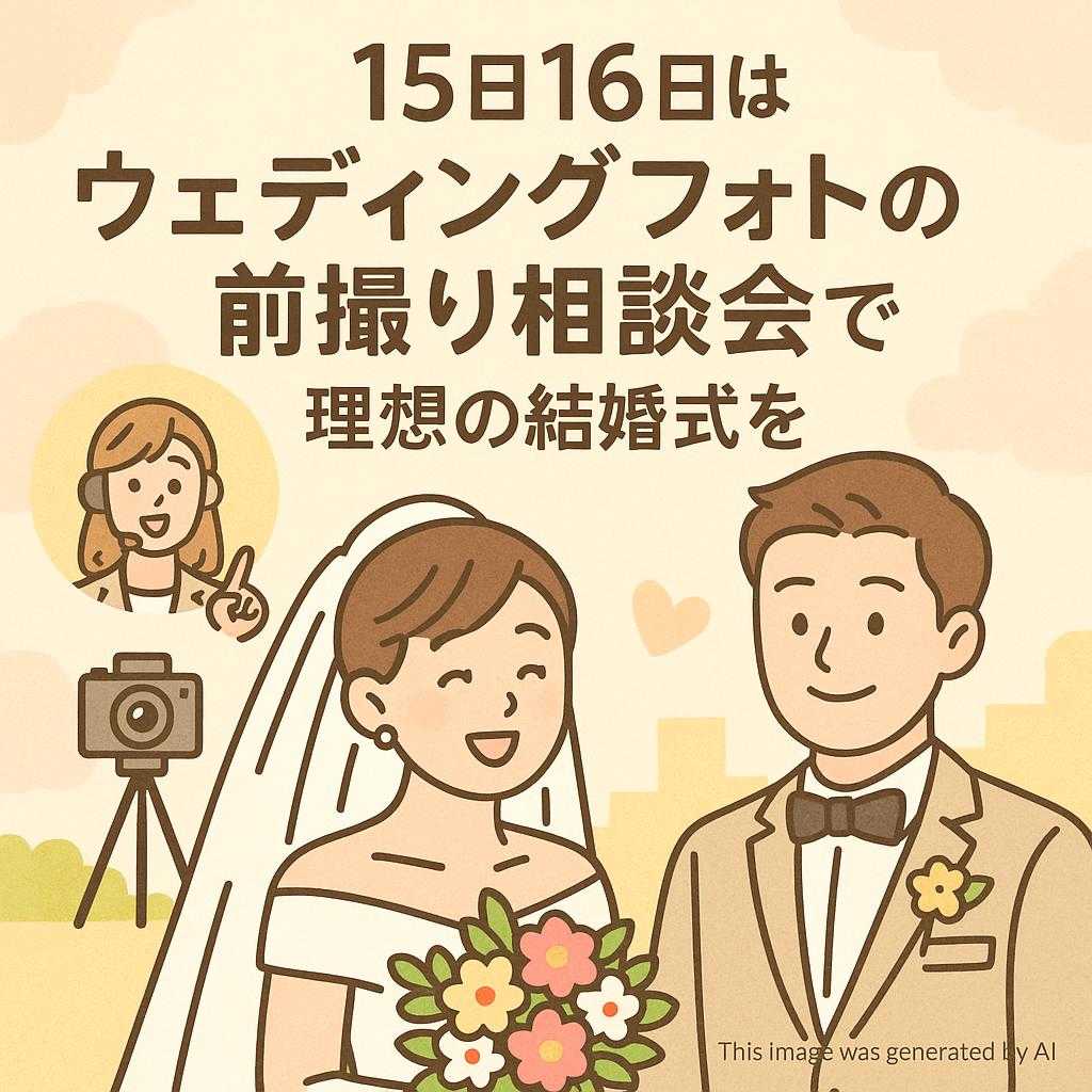 15日16日はウェディングフォトの前撮り相談会で理想の結婚式を