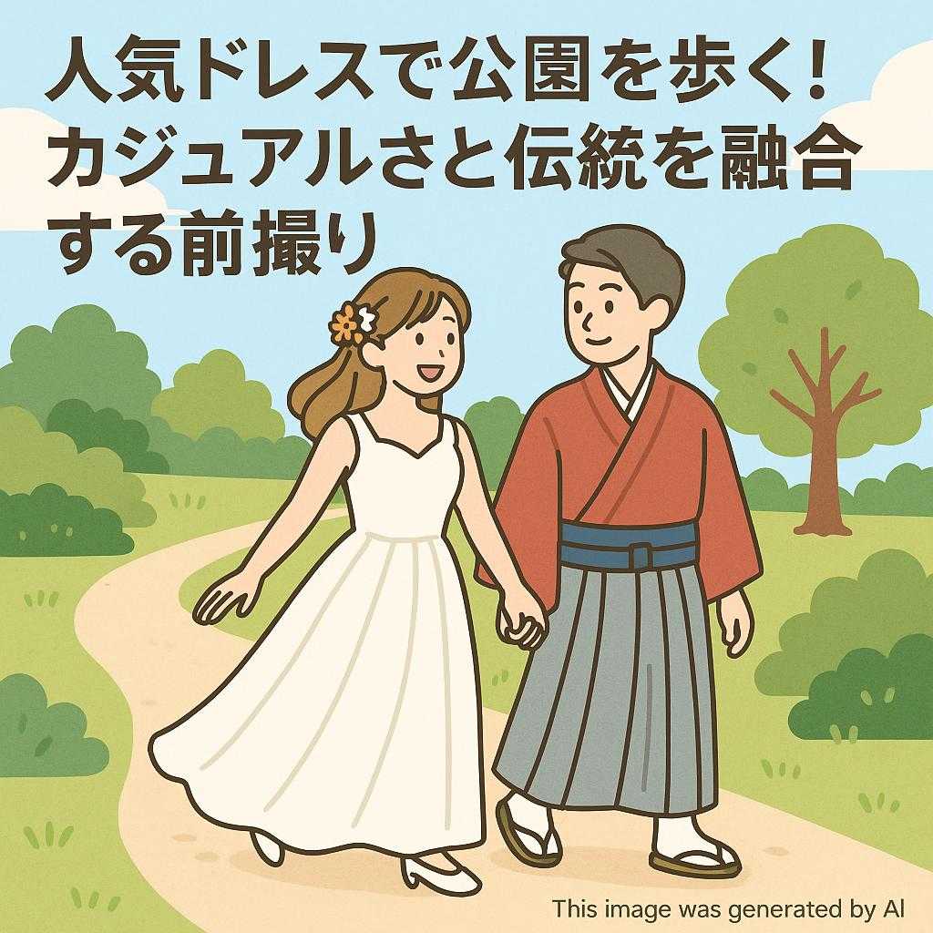人気ドレスで公園を歩く！カジュアルさと伝統を融合する前撮り