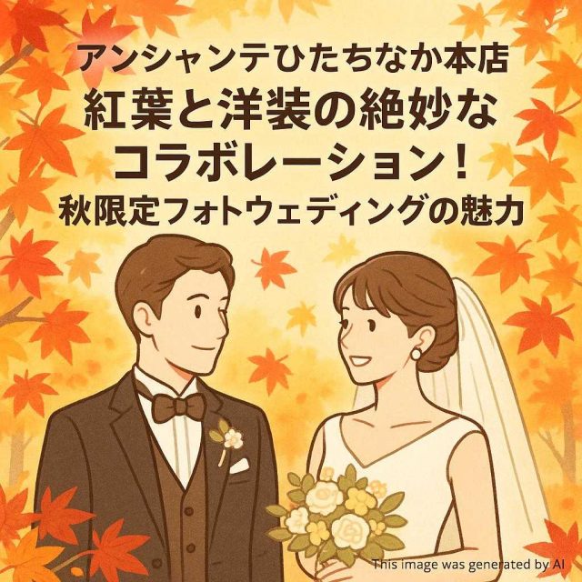 アンシャンテひたちなか本店 紅葉と洋装の絶妙なコラボレーション！秋限定フォトウェディングの魅力