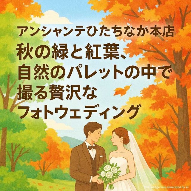 アンシャンテひたちなか本店 秋の緑と紅葉、自然のパレットの中で撮る贅沢なフォトウェディング